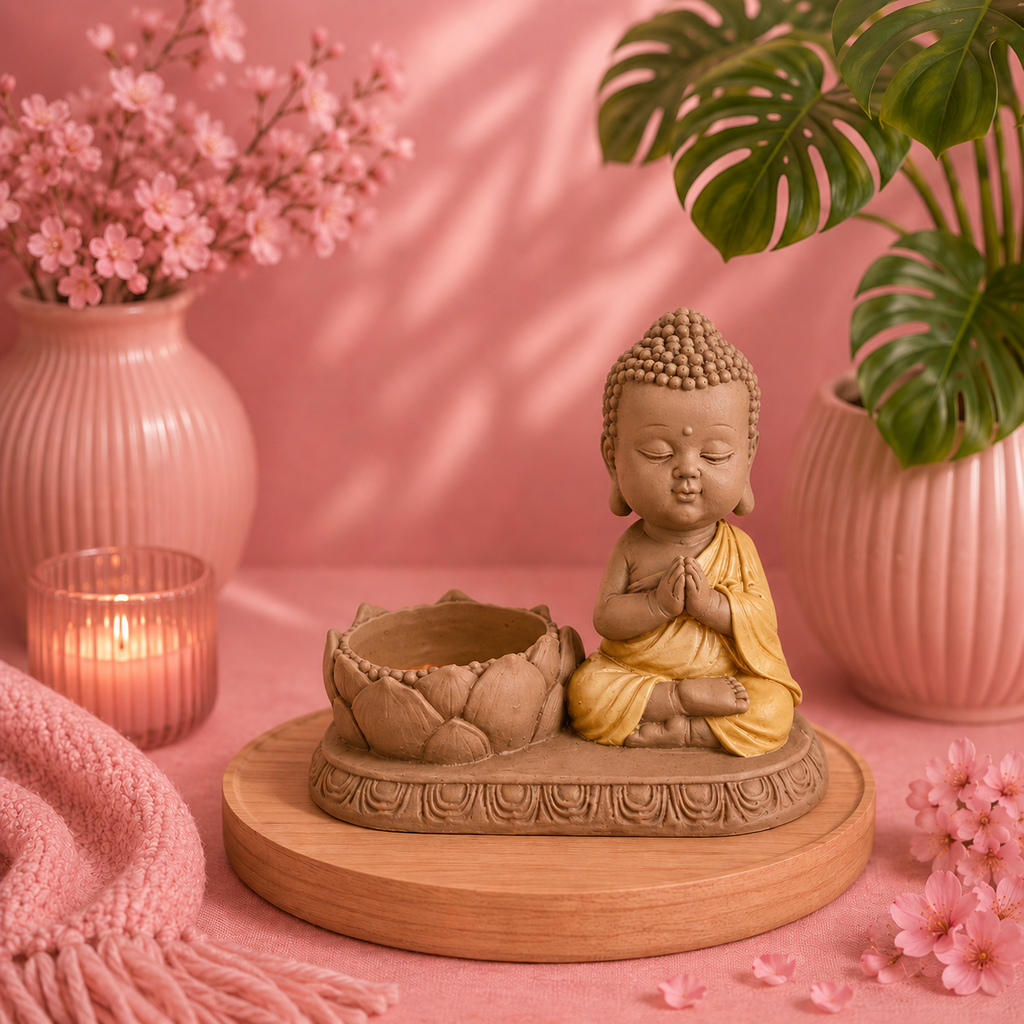 Statuette bougeoir Bouddha en Méditation (13x7,5x11,5 cm)