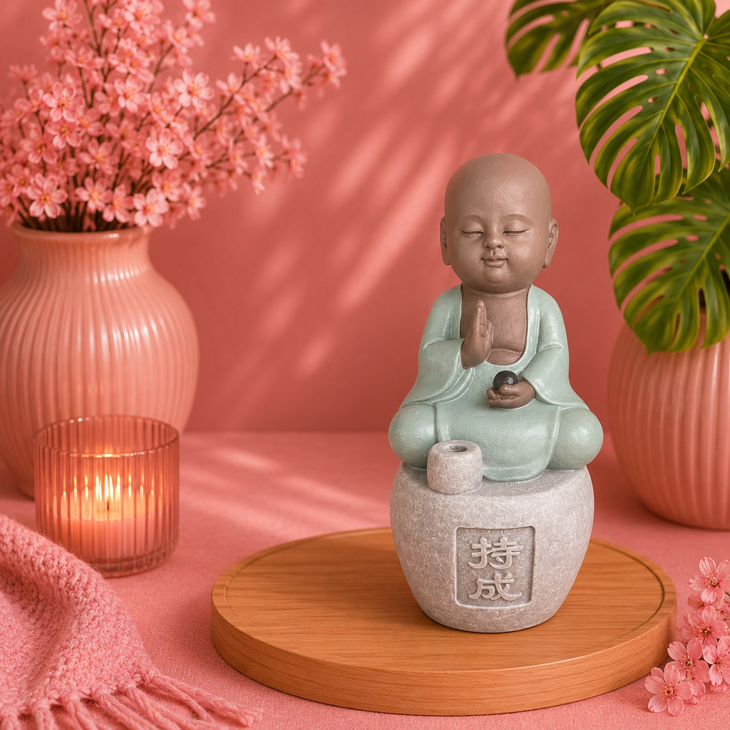 Statuette Bouddha porte-encens - PERSÉVÉRANCE (7x6x14 cm)