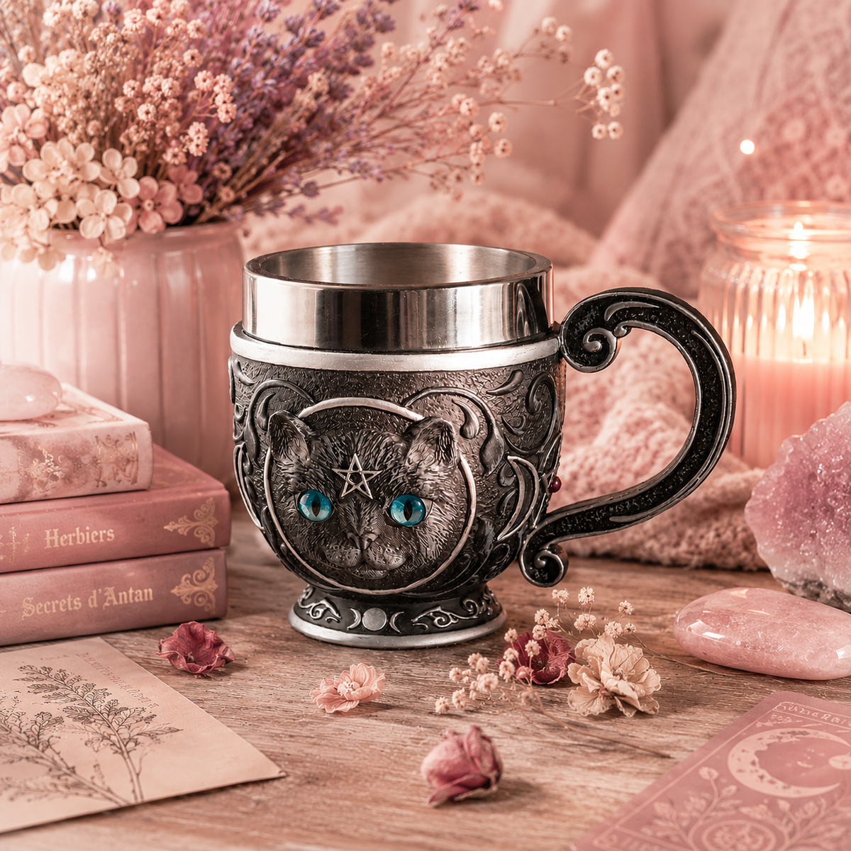 Tasse à thé "Chat noir mystique"