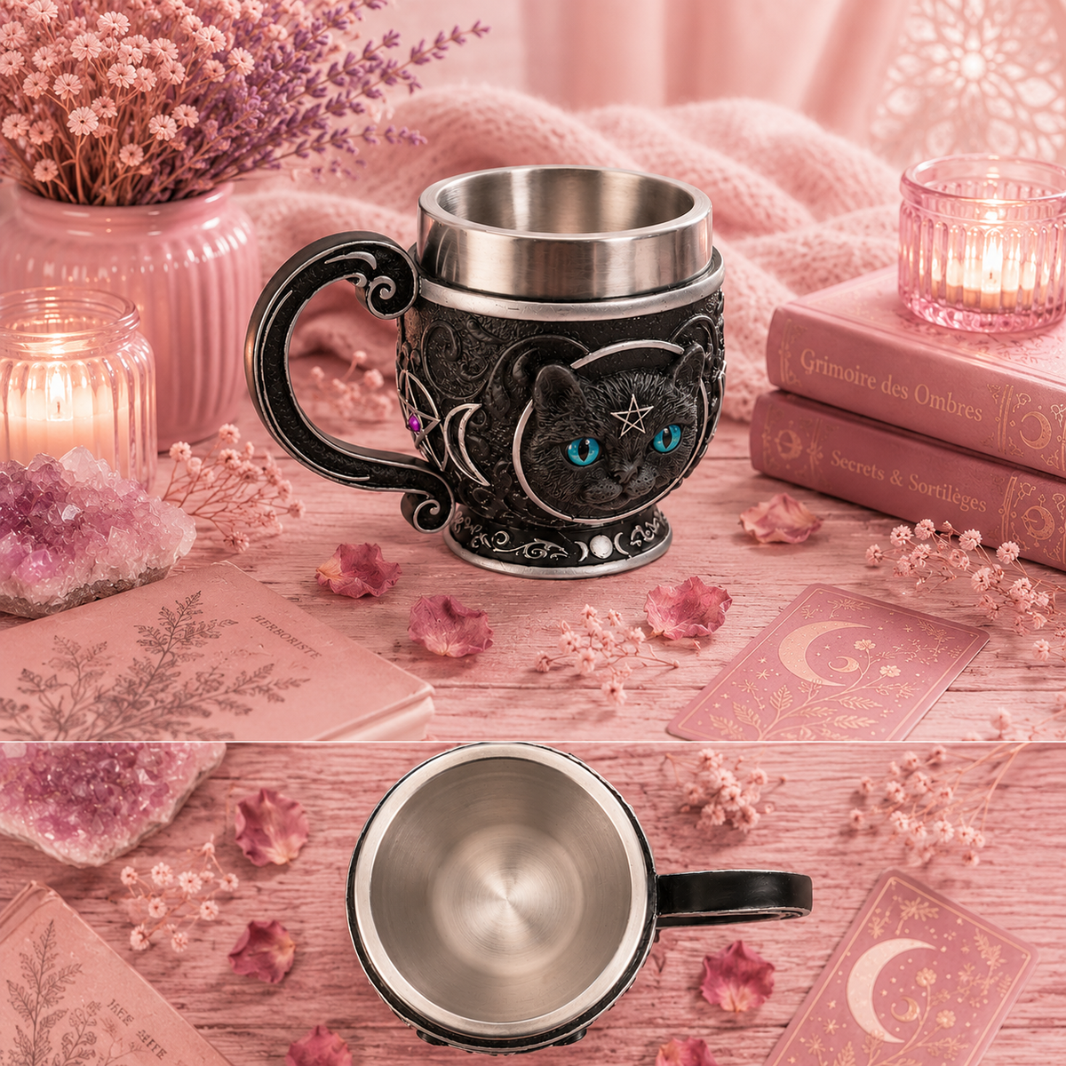 Tasse à thé "Chat noir mystique"