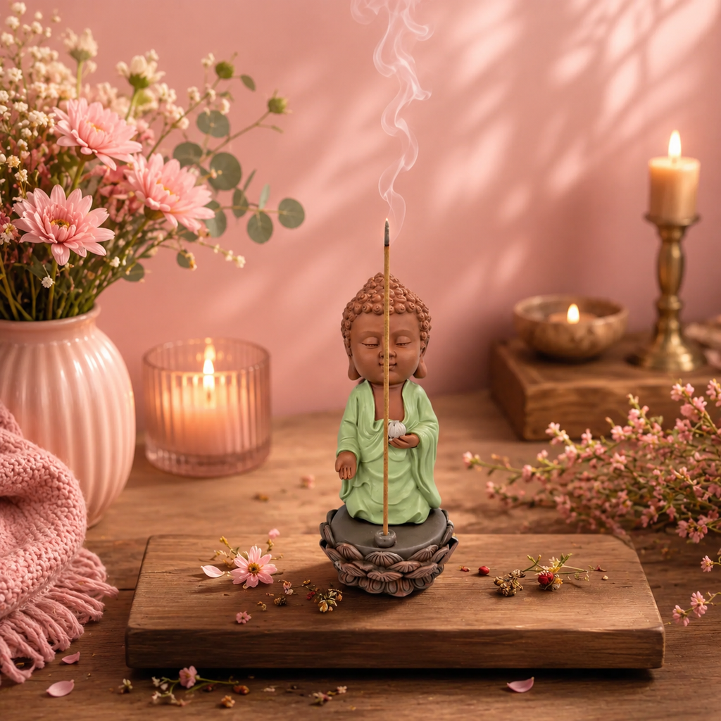 Statuette Bouddha porte-encens - KASYAPA (12x12x25 cm)