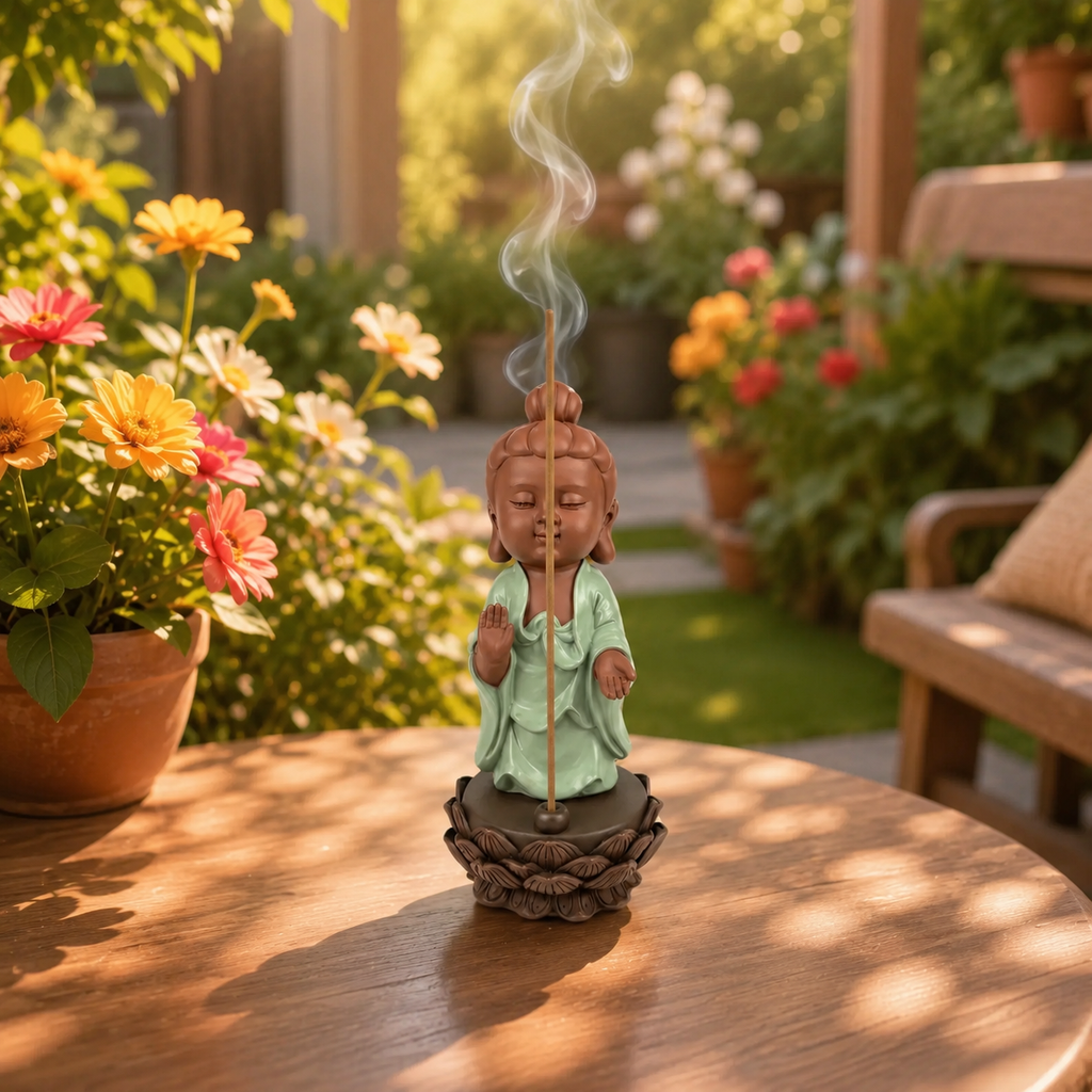 Statuette Bouddha porte-encens - DIPAMKARA (12x12x25 cm)