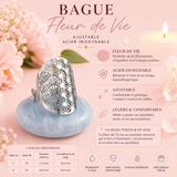 Bague Fleur de vie ajustable - Acier inoxydable