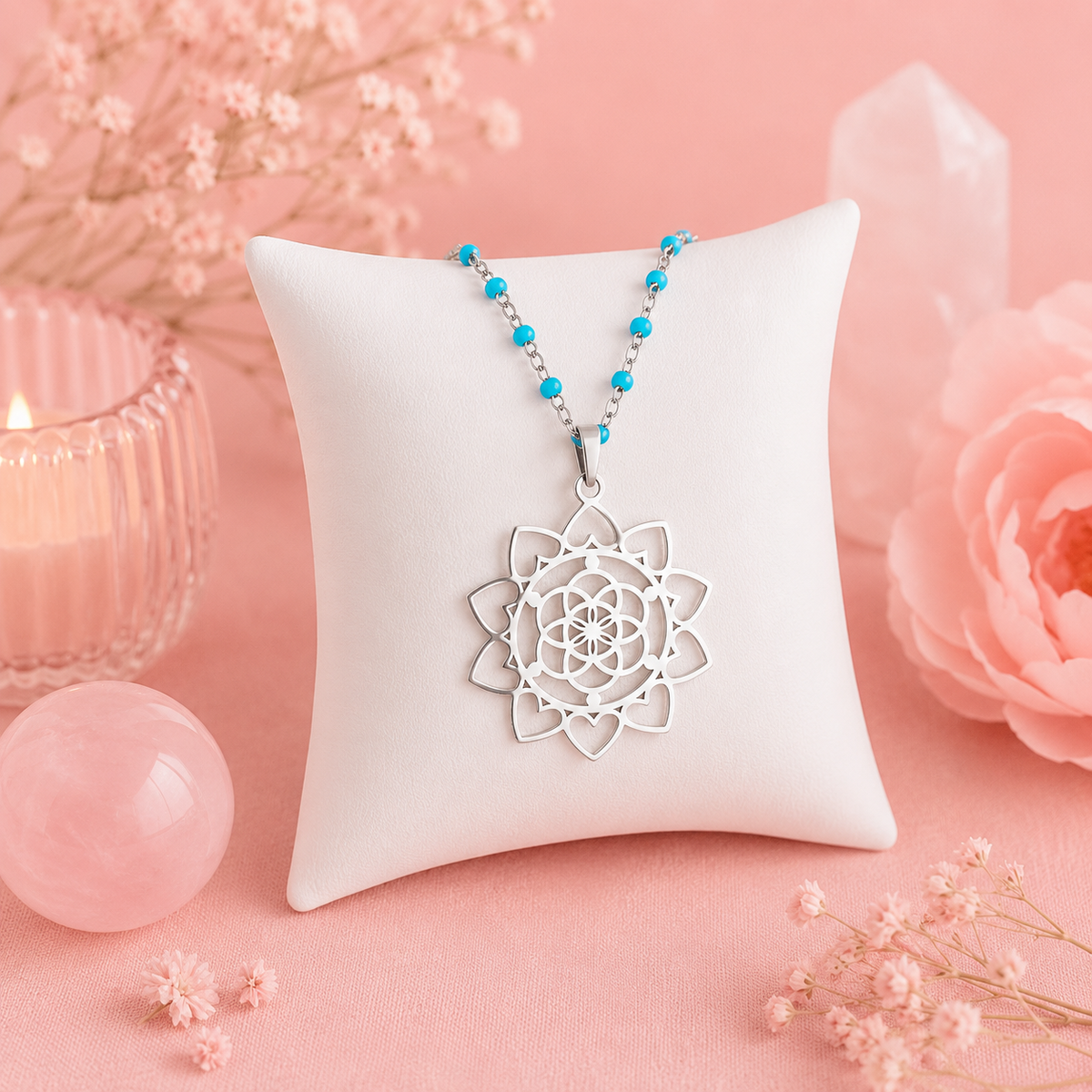 Pendentif Graine de vie Lotus avec chaîne