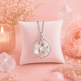 Pendentif Merkaba en cristal de roche avec sphère en métal
