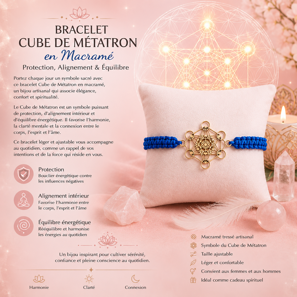 Bracelet Cube de Métatron en Macramé - Plaqué or 18K