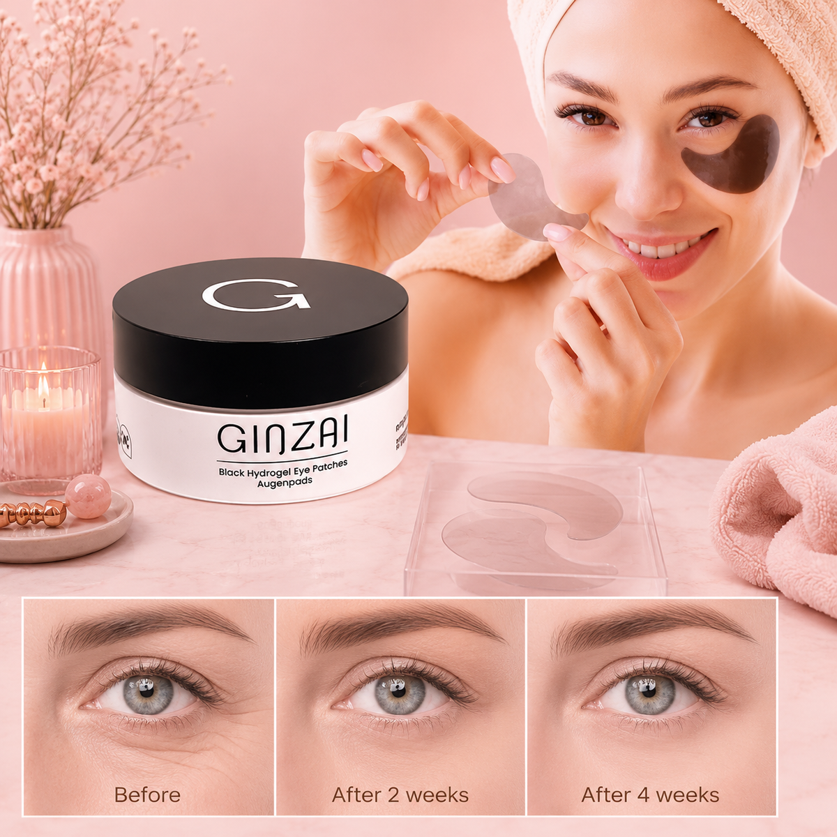 Patchs Oculaires Hydrogel Noirs au Ginseng – 60 Patchs (30 Applications)
