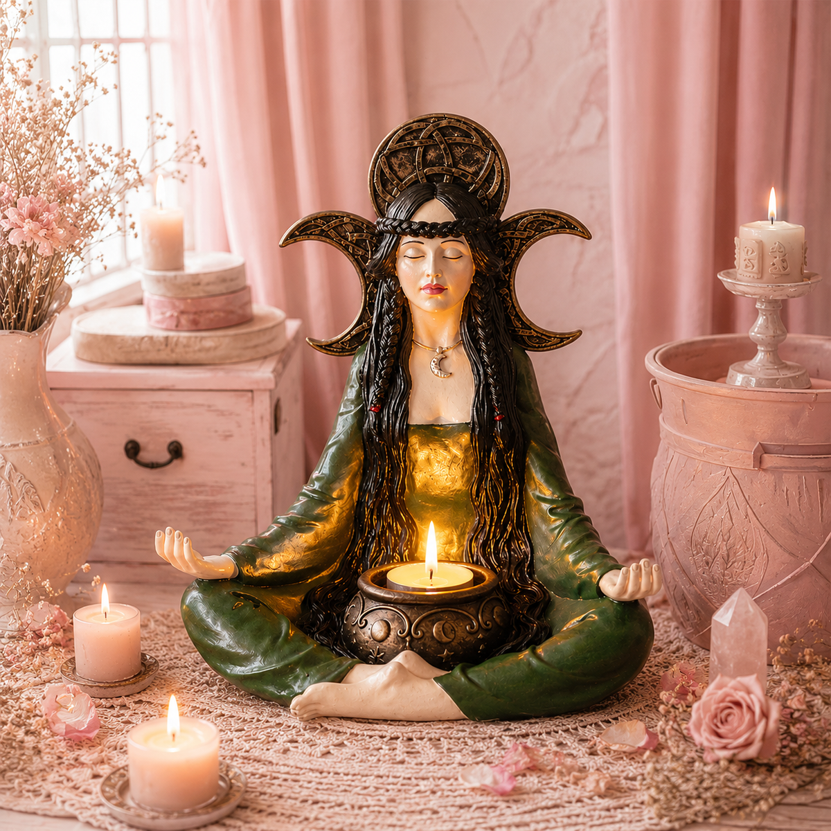 Porte-bougie votive Triple lune sorcière
