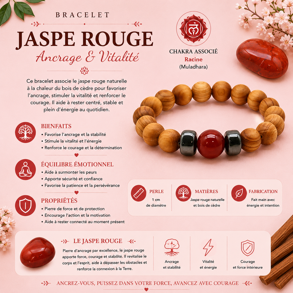 Bracelet en Bois de cèdre et Jaspe Rouge pour homme