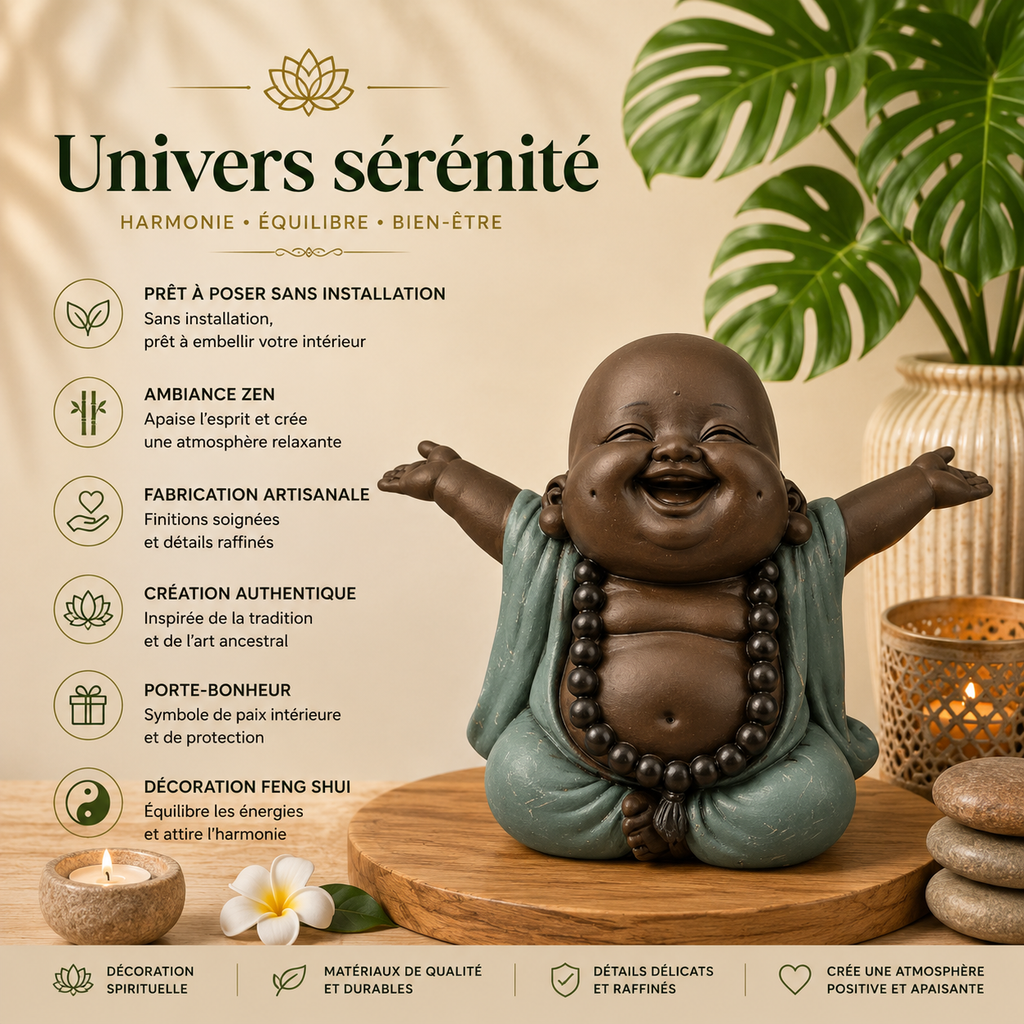 Bouddha Rieur Bienvenue - Statuette Porte-bonheur (9x6,5x7,5 cm)