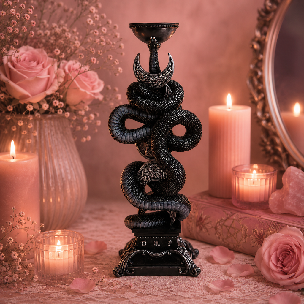 Bougeoir triple lune avec serpent noir (20,7x13,8x49,5 cm)