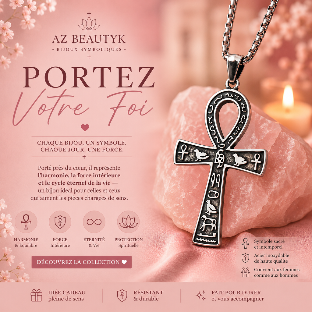 Collier Croix Ankh égyptienne style rétro