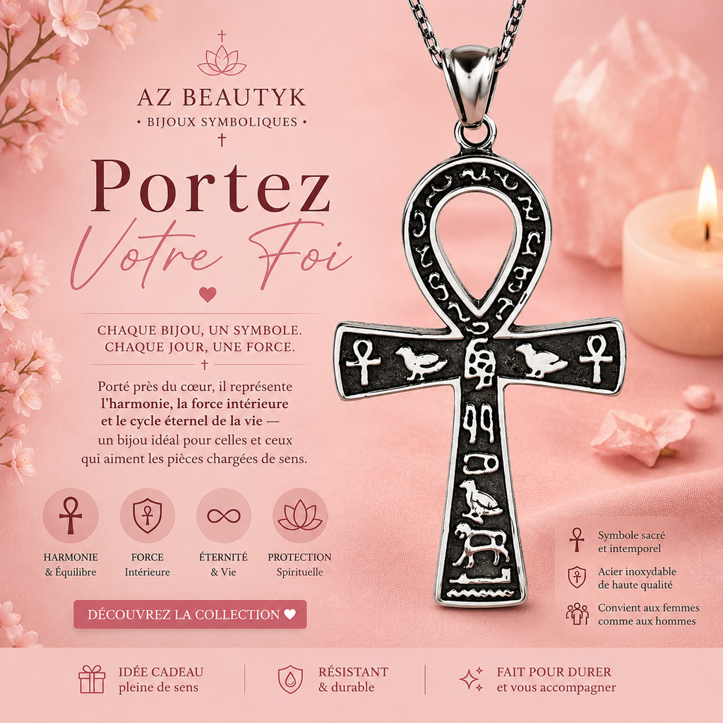 Collier Croix Ankh égyptienne style rétro