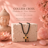 Collier en tourmaline noire avec croix en or - Protection raffinée et élégance sacrée
