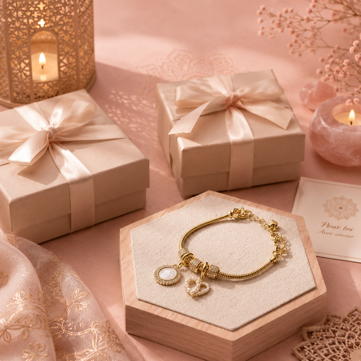 Bracelet Cœur de Perles Vierge de Guadalupe – Plaqué Or 18K