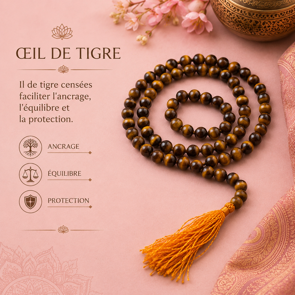 Mala 108 perles - Œil du tigre