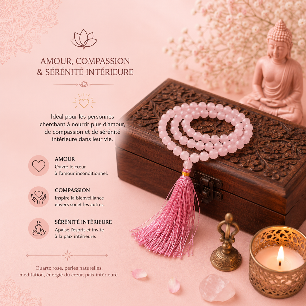 Mala 108 perles - Quartz rose