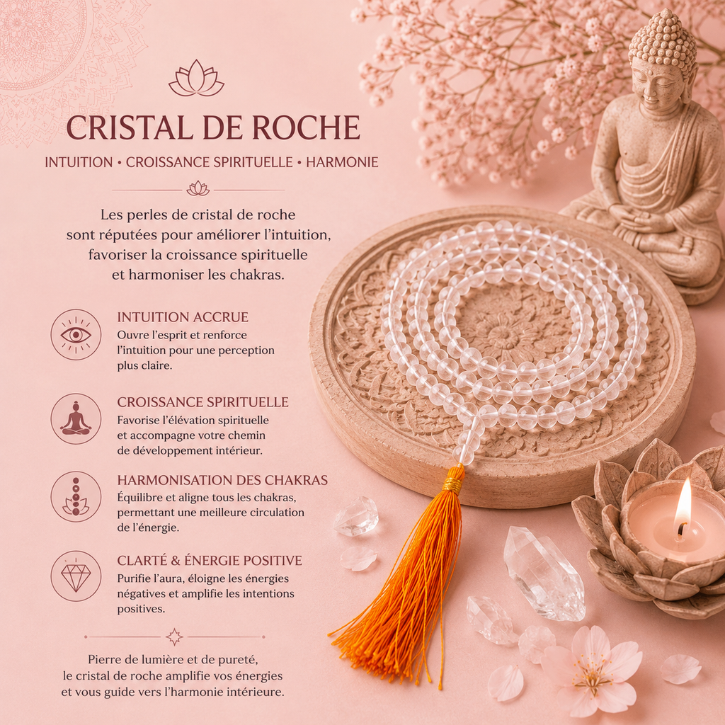 Mala 108 perles - Cristal de roche