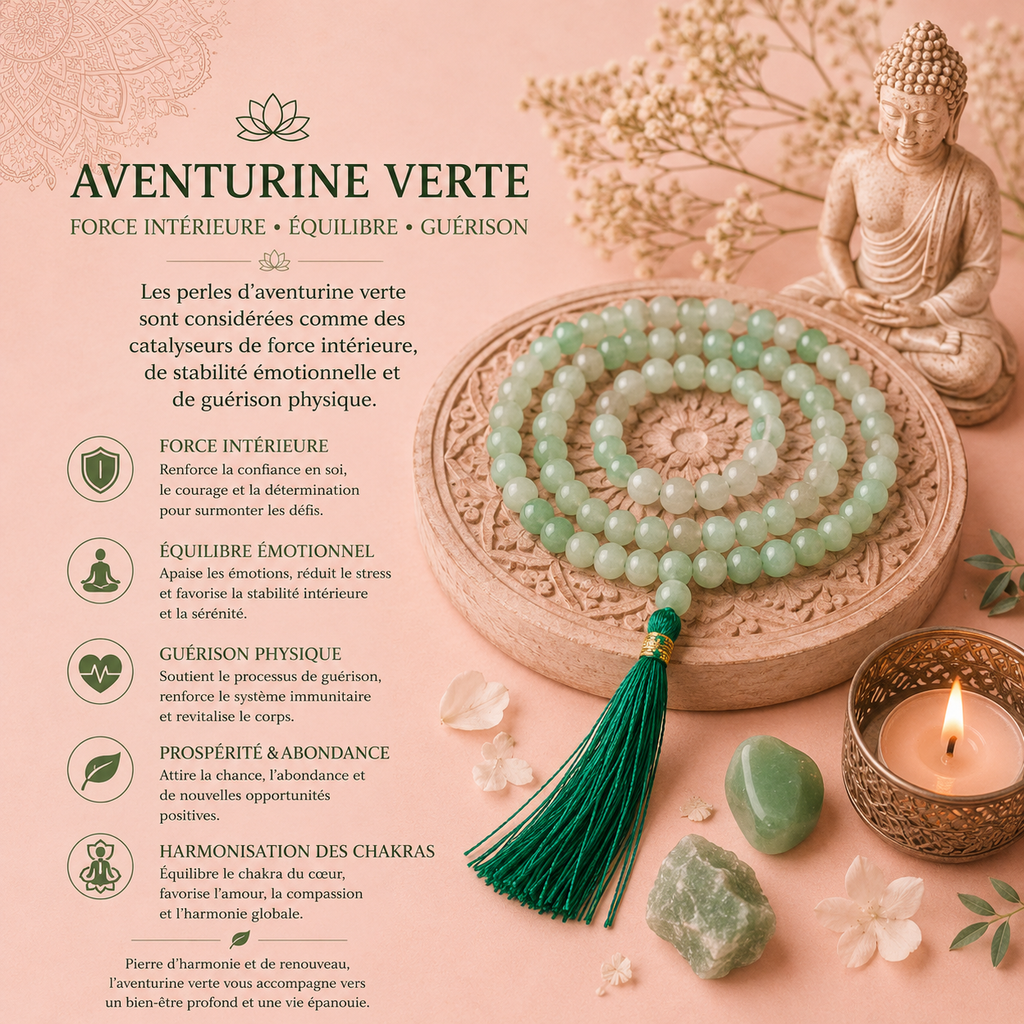 Mala 108 perles - Aventurine verte
