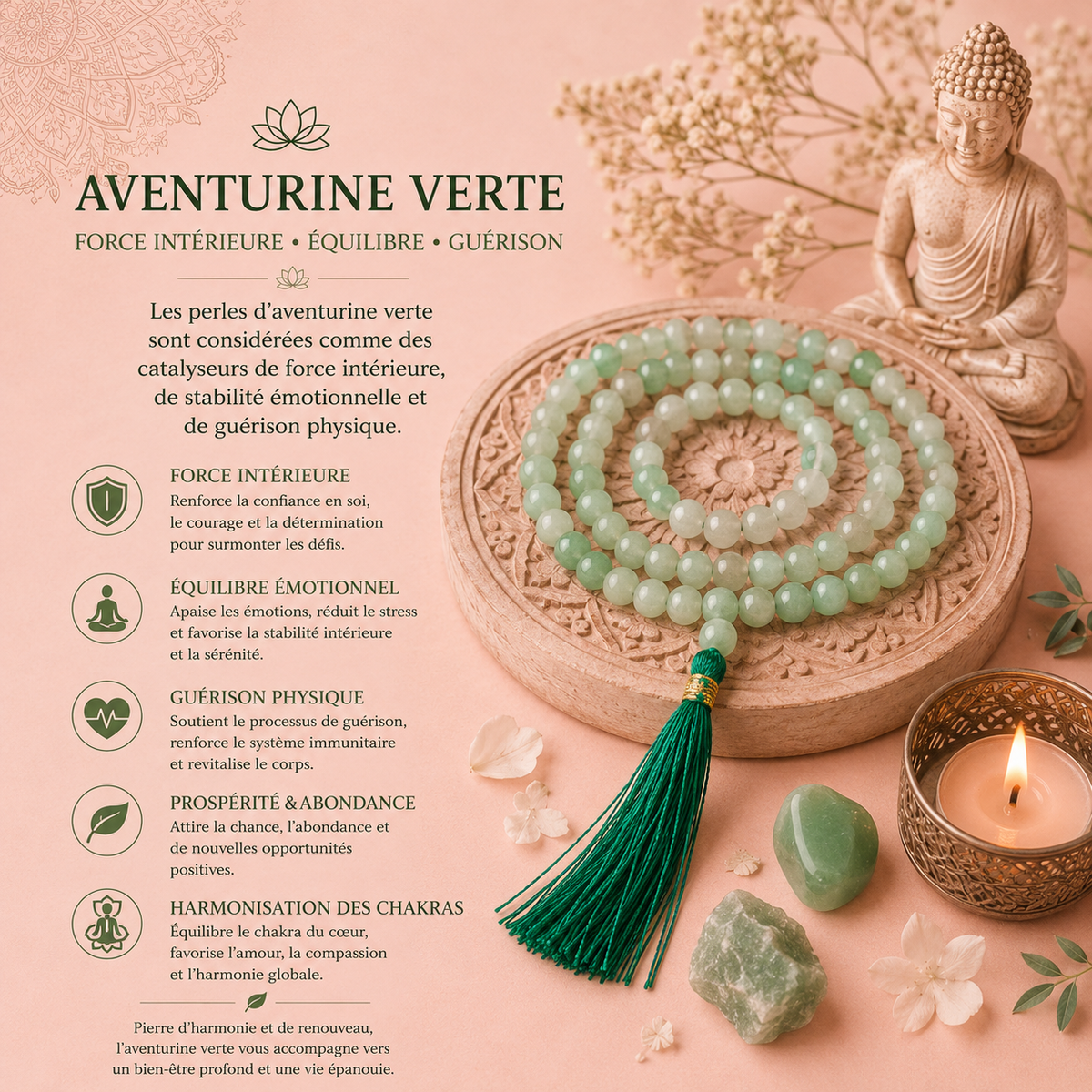 Mala 108 perles - Aventurine verte
