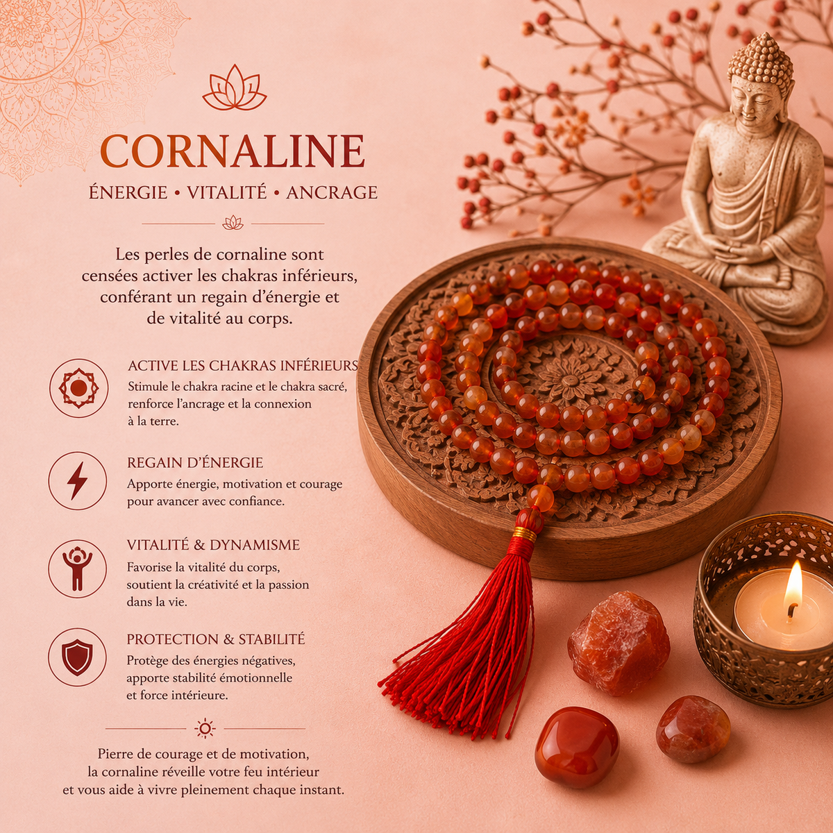 Mala 108 perles - Cornaline