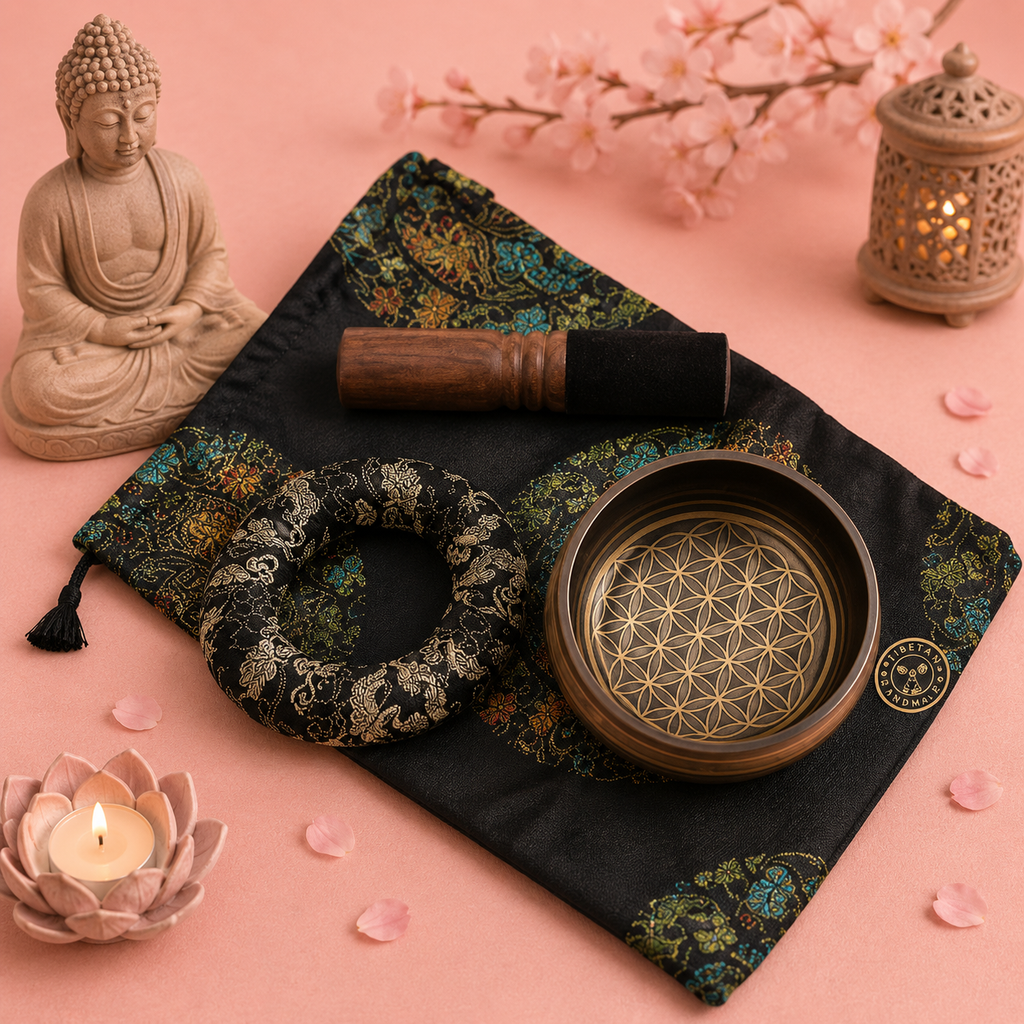 Ensemble de Bols chantants tibétains au choix – FLEUR DE LOTUS - FLEUR DE VIE - YOGA OM