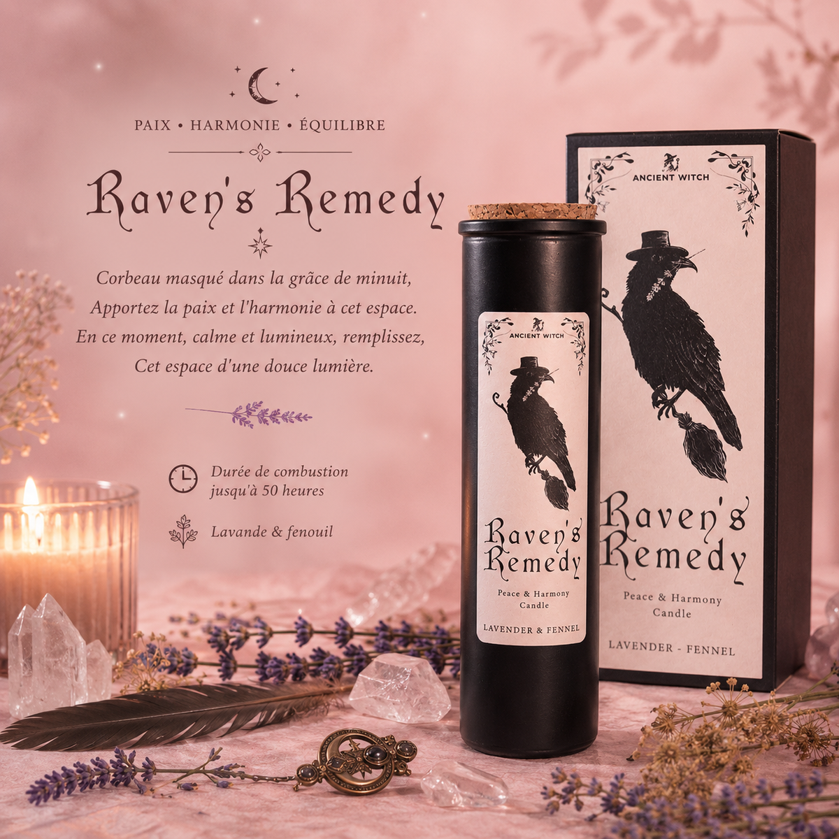 Bougie de purification de sorcière ancestrale - Élixir des corbeaux - Paix & harmonie