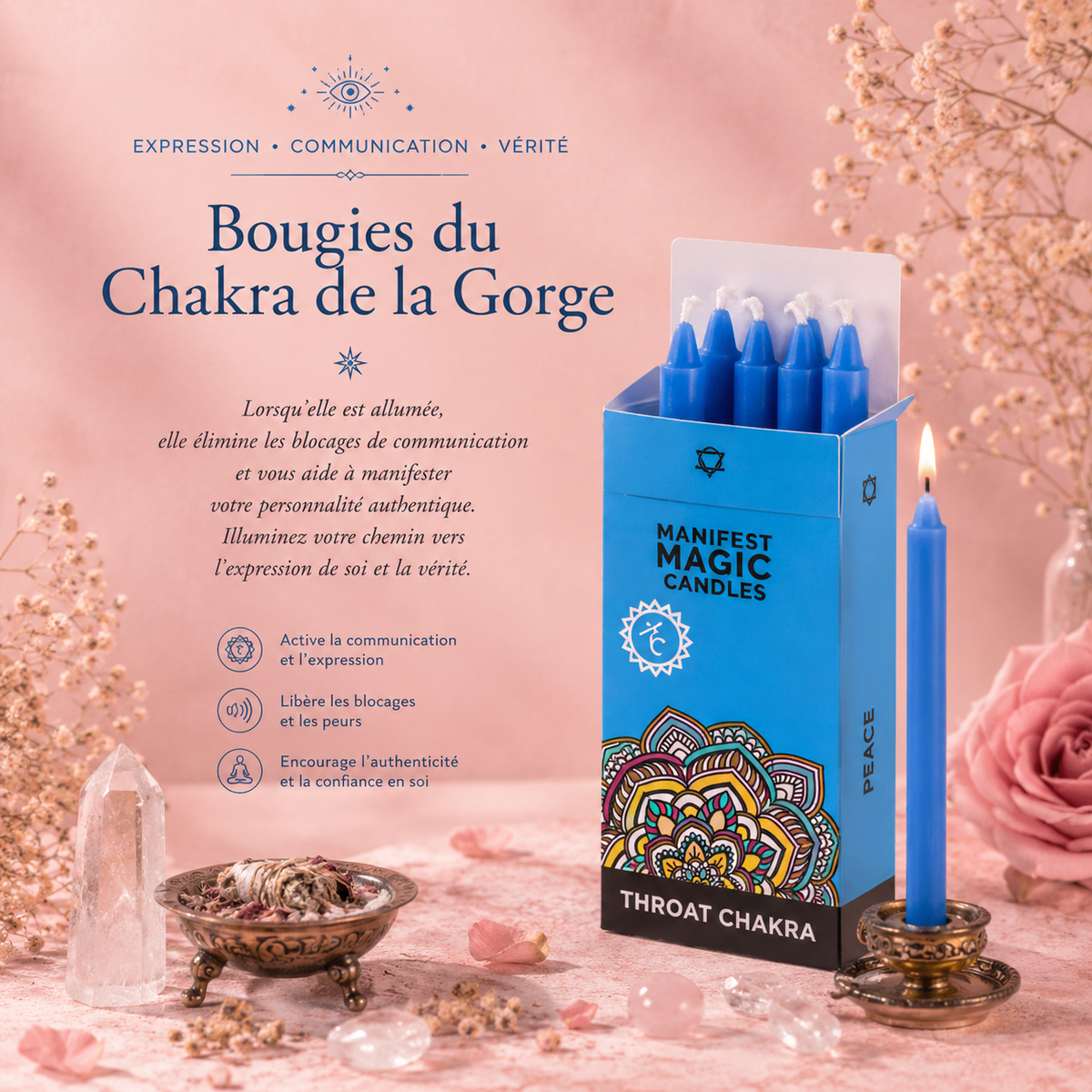 Bougies magiques manifestes – Bleu - Chakra Gorge (pack de 12)