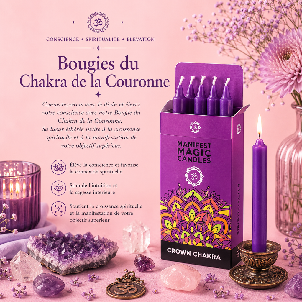 Bougies magiques manifestes – Violet - Chakra Couronne (pack de 12)