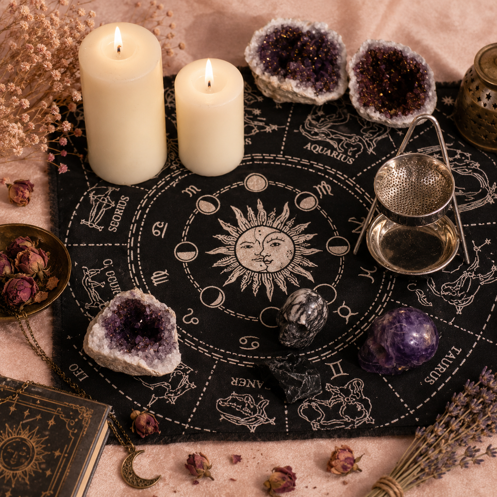 Nappe d'autel ésotérique à franges - Horoscope