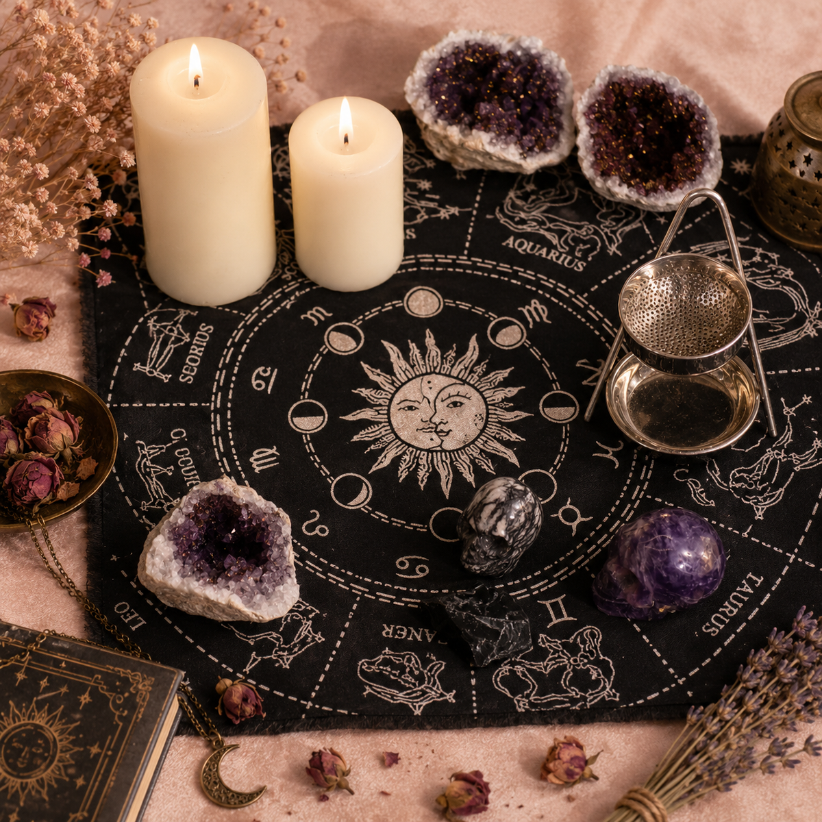 Nappe d'autel ésotérique à franges - Horoscope