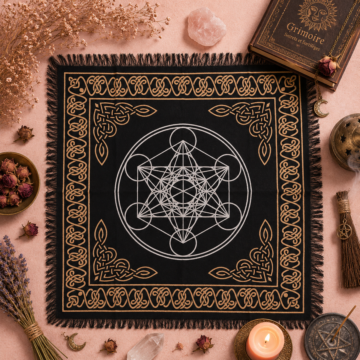 Nappe d'autel ésotérique à franges - Tableau des chakras