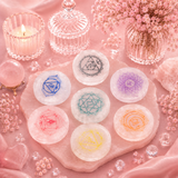 Lot de 7 disques de charge en sélénite – Chakras - 6 cm