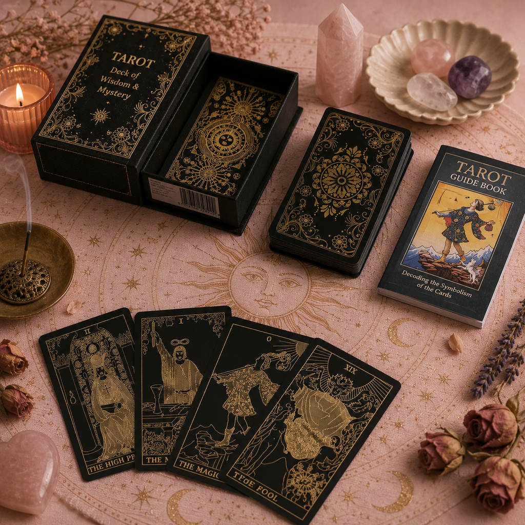 Coffret de Tarot Feuille d'or avec livret (en anglais)