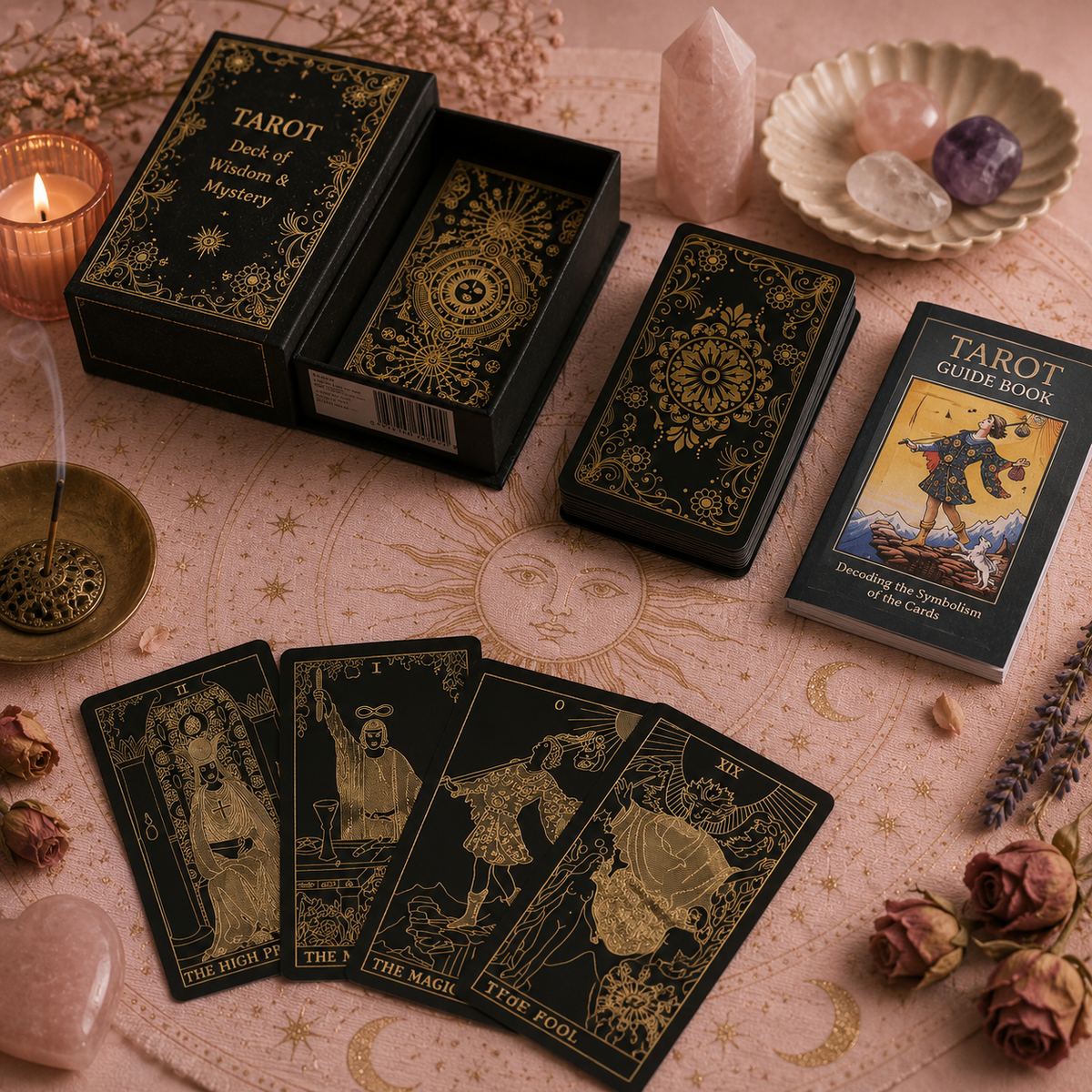 Coffret de Tarot Feuille d'or avec livret (en anglais)