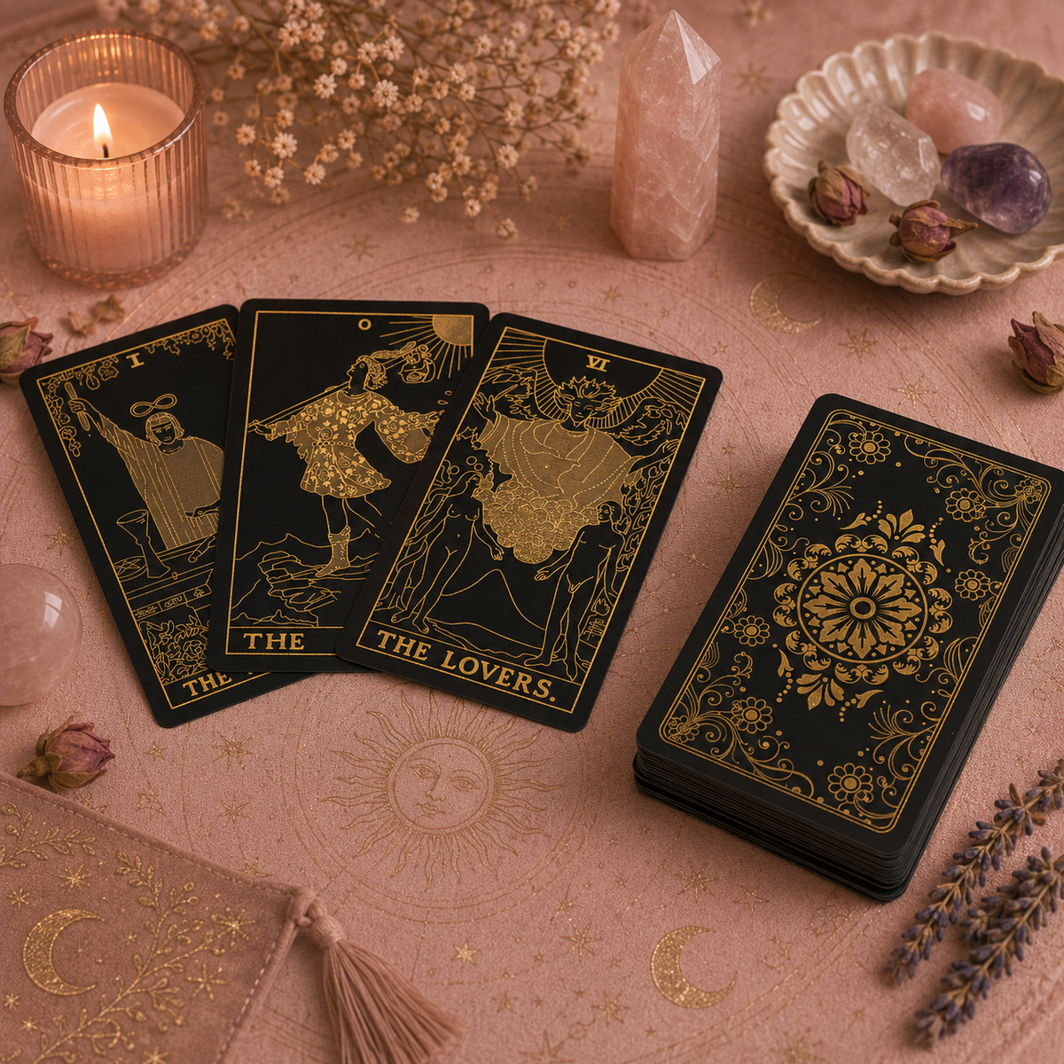 Coffret de Tarot Feuille d'or avec livret (en anglais)