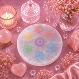 Disque de recharge en sélénite – Chakras colorés - 8 cm