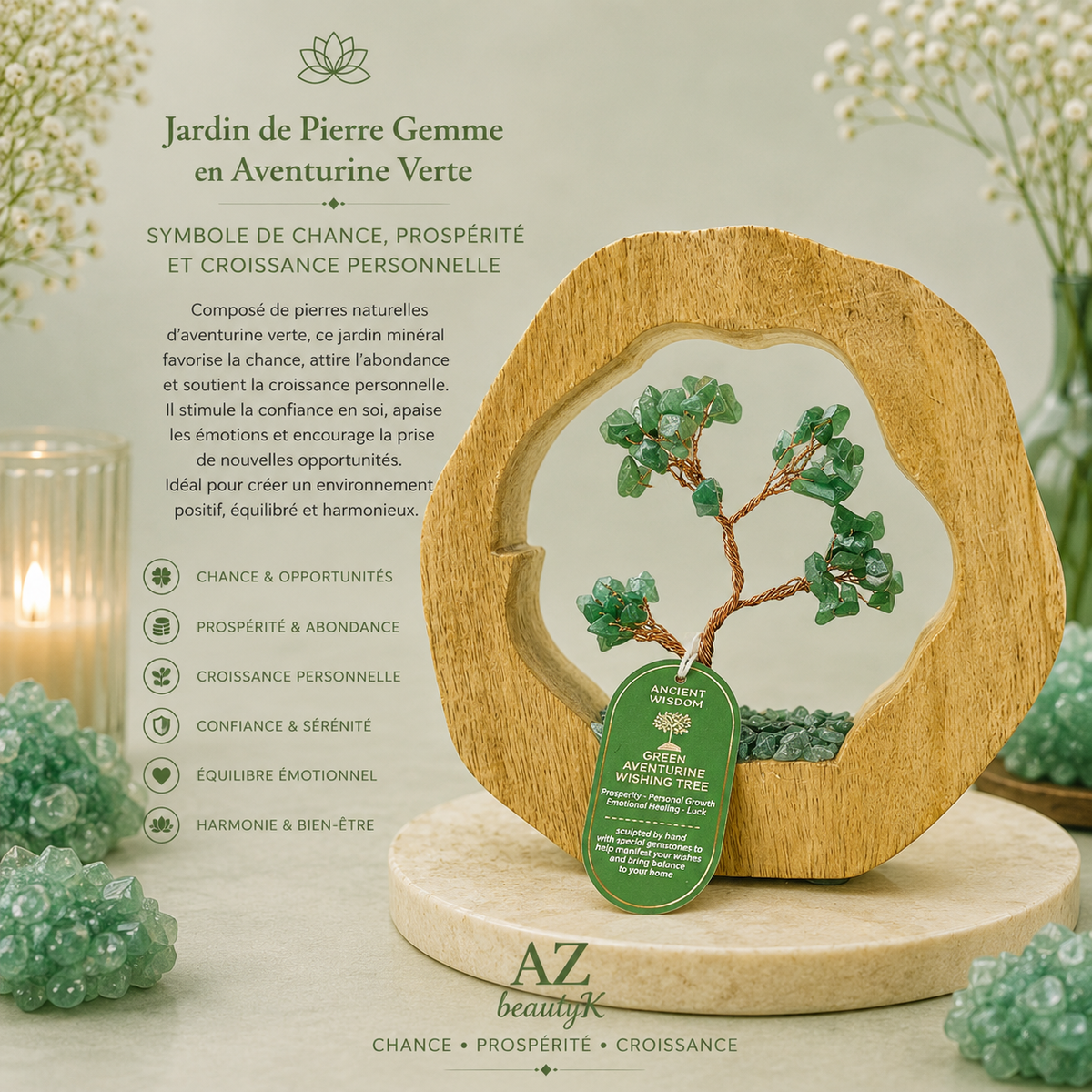 Arbre de vie en pierres précieuses - AVENTURINE VERTE - 60 pierres chips