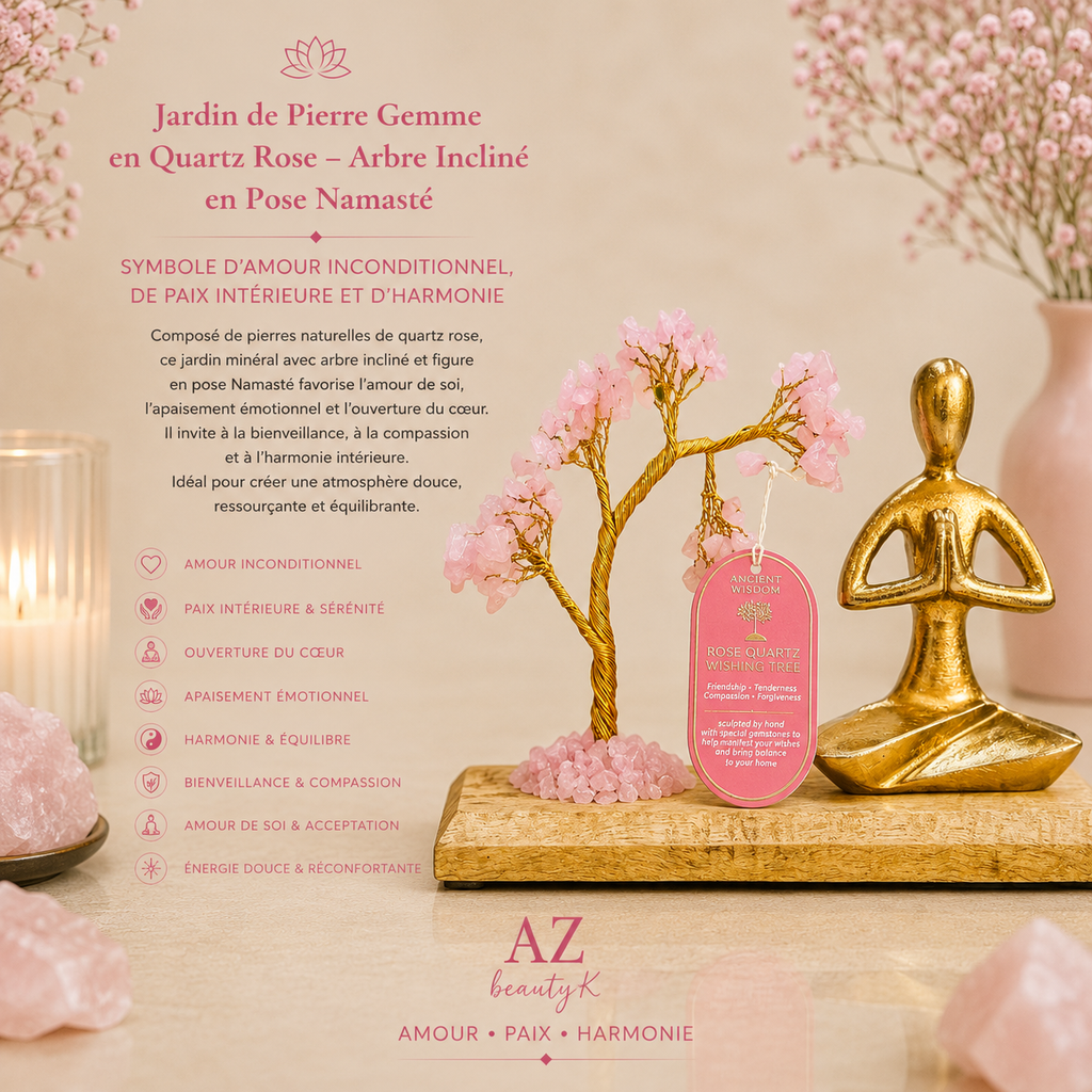 Jardin de Yoga en pierres précieuses - POSE NAMASTÉ - Quartz rose - 100 pierres chips