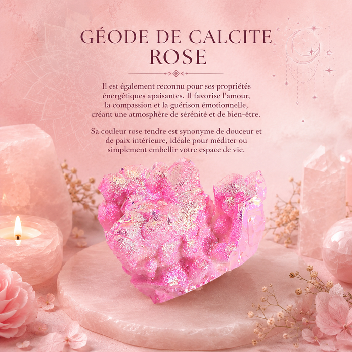 Géode de calcite - Aura rose halo Quartz - Quartz naturel amélioré moyen