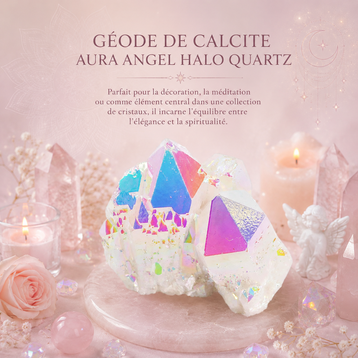 Géode de calcite - Aura angel halo Quartz - Quartz naturel amélioré moyen