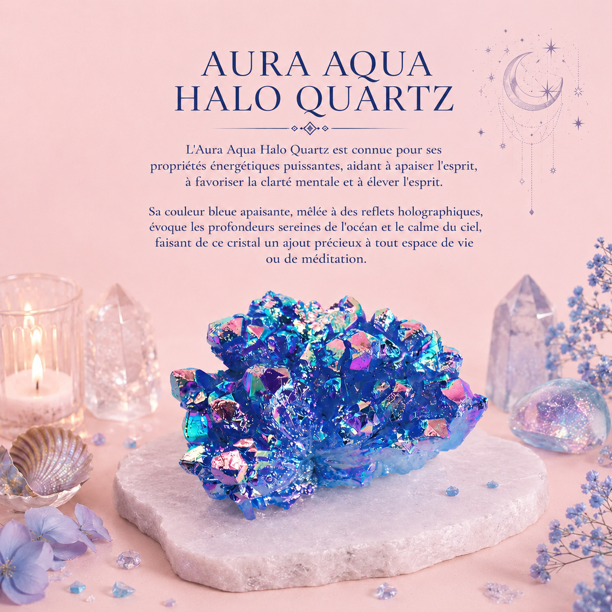 Géode de calcite - Aura aqua halo Quartz - Quartz naturel amélioré moyen