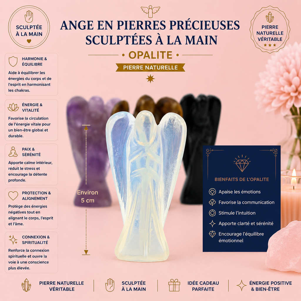 Ange en pierre précieuse sculptée à la main - Opalite