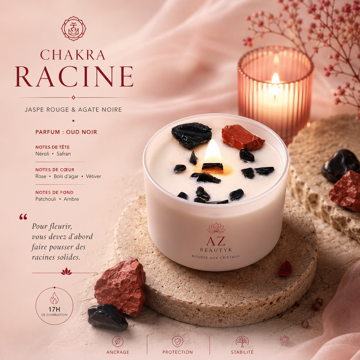 Bougie de cristal - Chakra Racine