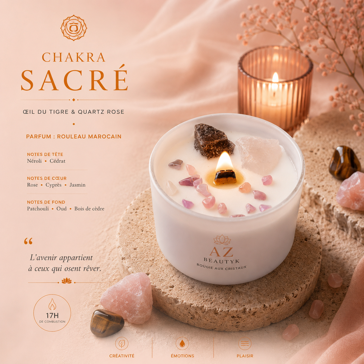 Bougie de cristal - Chakra Sacré