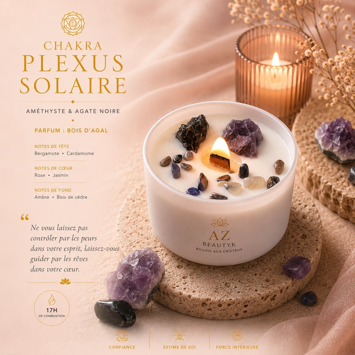 Bougie de cristal - Chakra du Plexus solaire