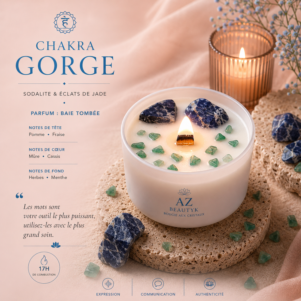 Bougie de cristal - Chakra de la Gorge