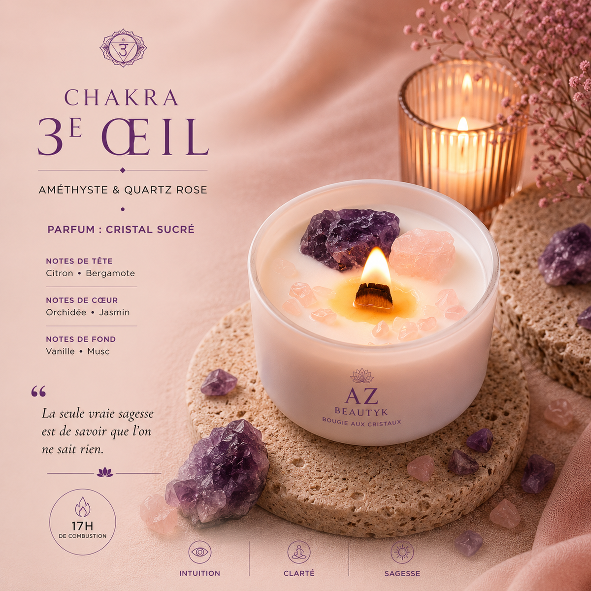 Bougie de cristal - Chakra du Troisième œil