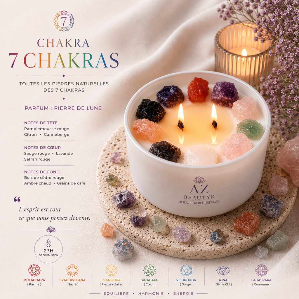 Grande Bougie de cristal - Sept chakras