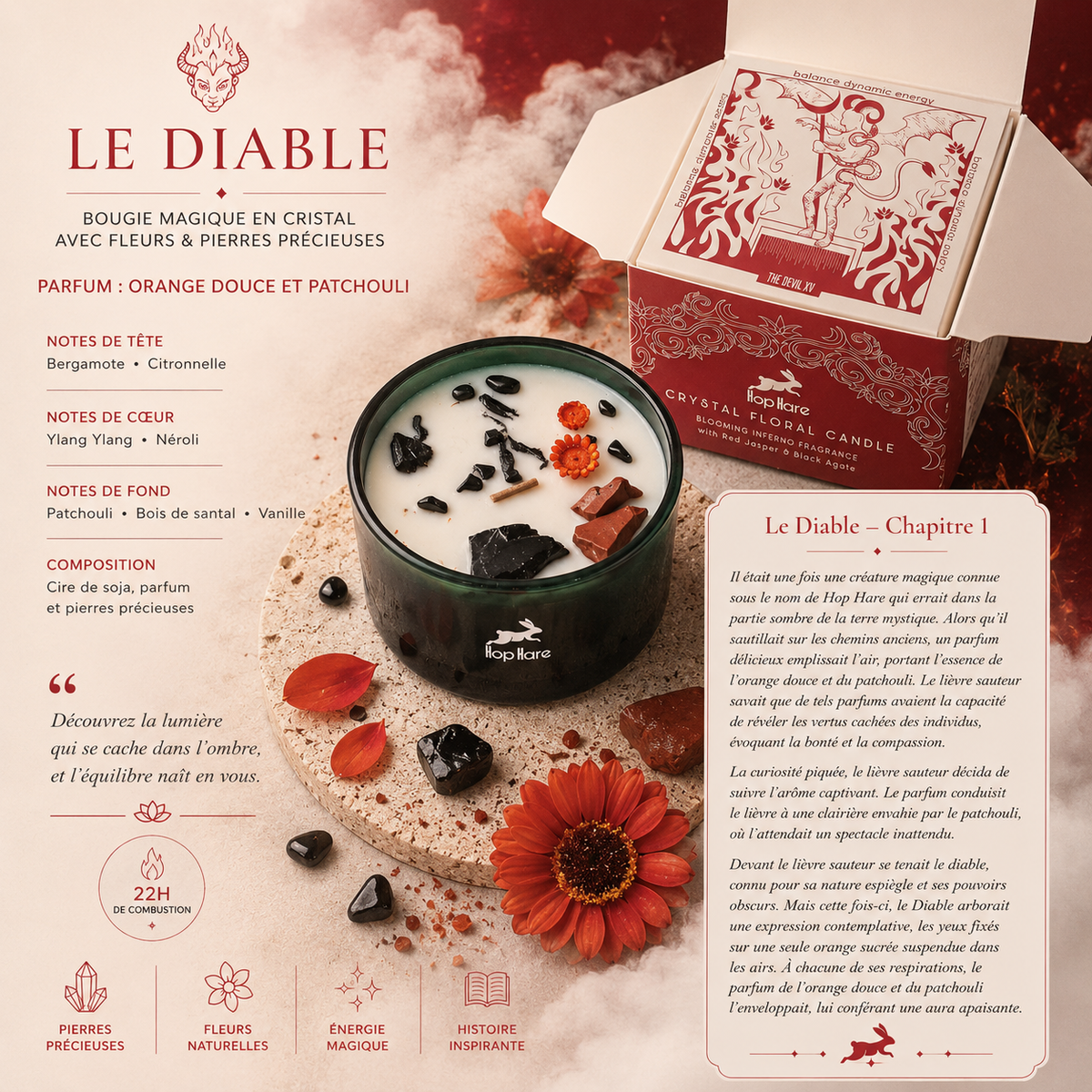 Bougie magique en cristal avec fleurs et gemmes - Le Diable
